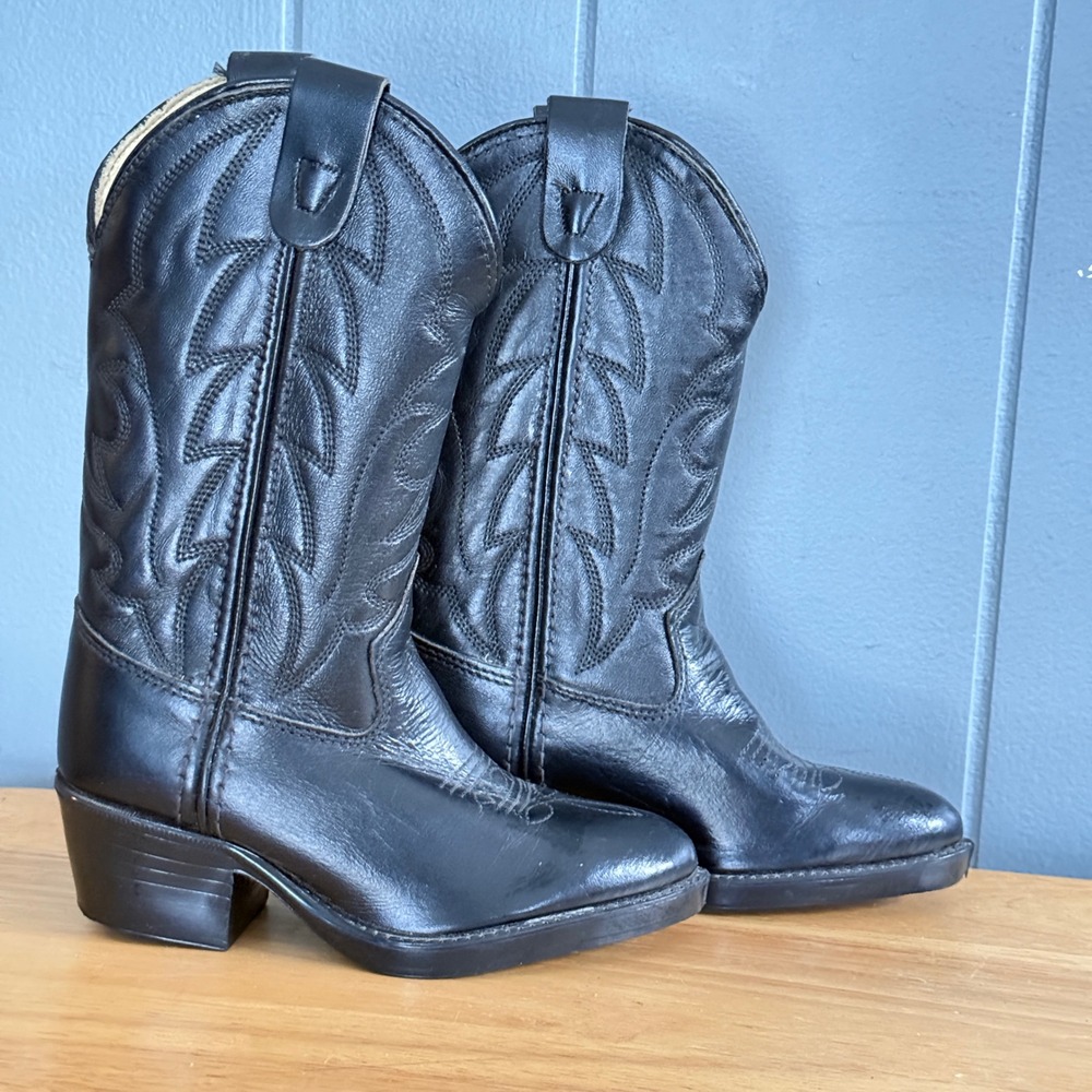 Vintage Laredo Kids Western Boots‎ Black Leather Cowboy Cowgirl USA 9